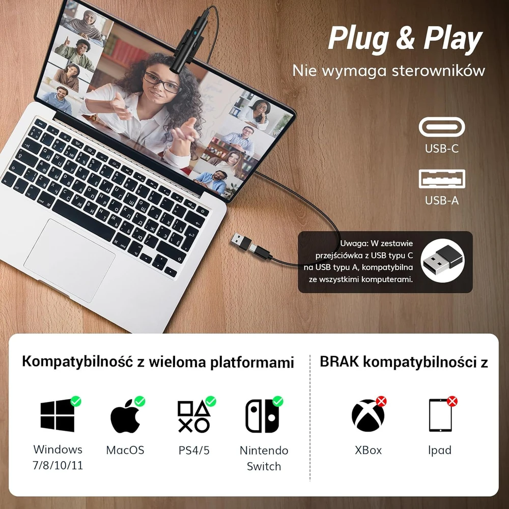 TONOR USB mikrofonas kompiuteriui, superkardioidinė kryptis, funkcija nutildyti, TM310
