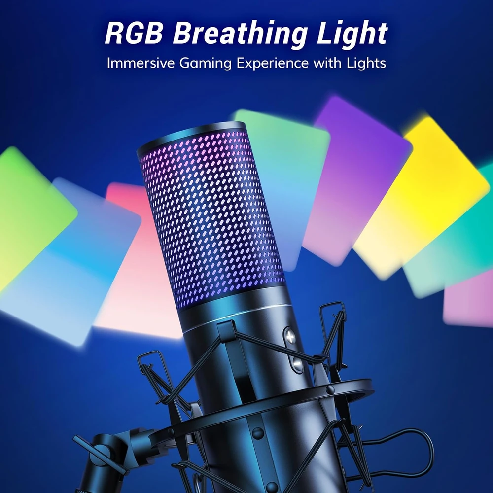 TONOR USB mikrofonas su reguliuojamu stoveliu, RGB apšvietimu, kardioidiniu kryptingumu, Q9S