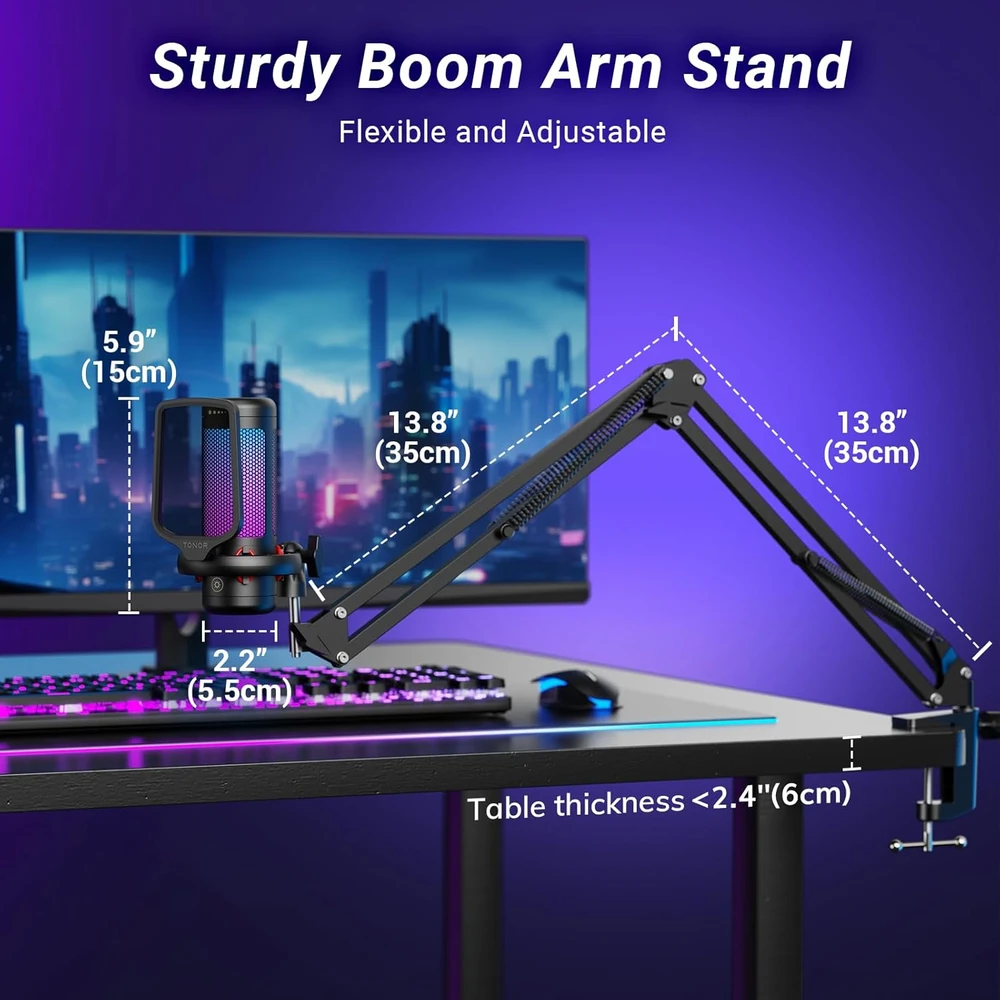 TONOR USB žaidimų mikrofonas su RGB apšvietimu ir reguliuojama šviesos intensyvumu TC310+
