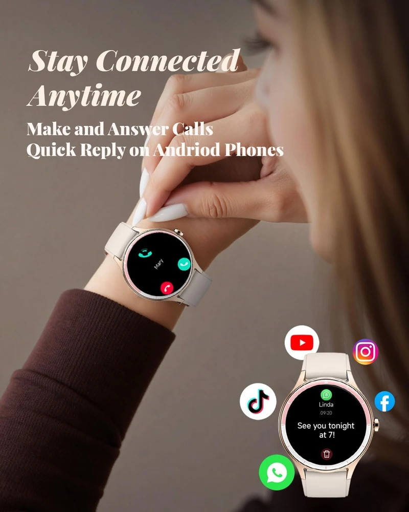 TOOBUR išmanusis laikrodis moterims 40 mm su Bluetooth skambučiais, IP68, DR06