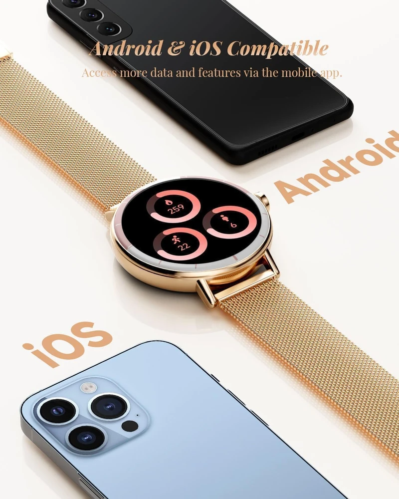 TOOBUR išmanusis laikrodis moterims su 1,27 col. ekranu, Bluetooth skambučiais ir IP68, DR05