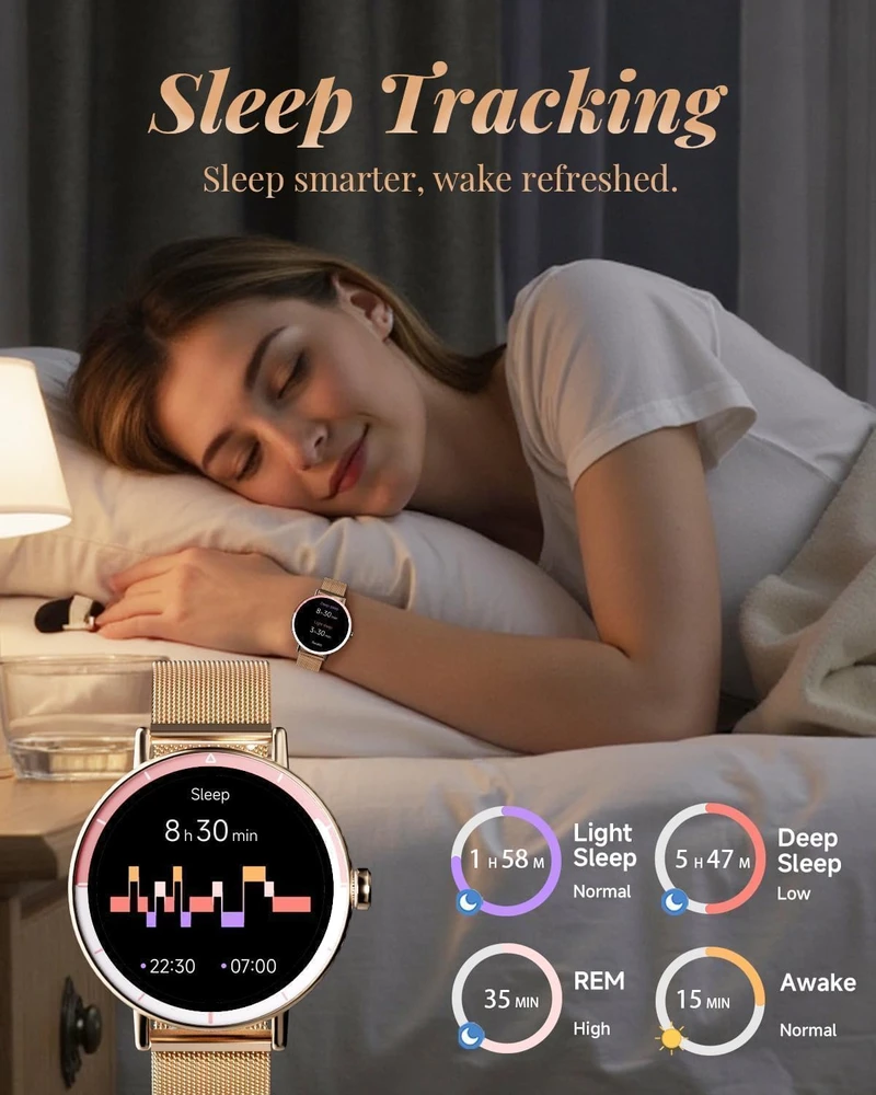 TOOBUR išmanusis laikrodis moterims su 1,27 col. ekranu, Bluetooth skambučiais ir IP68, DR05