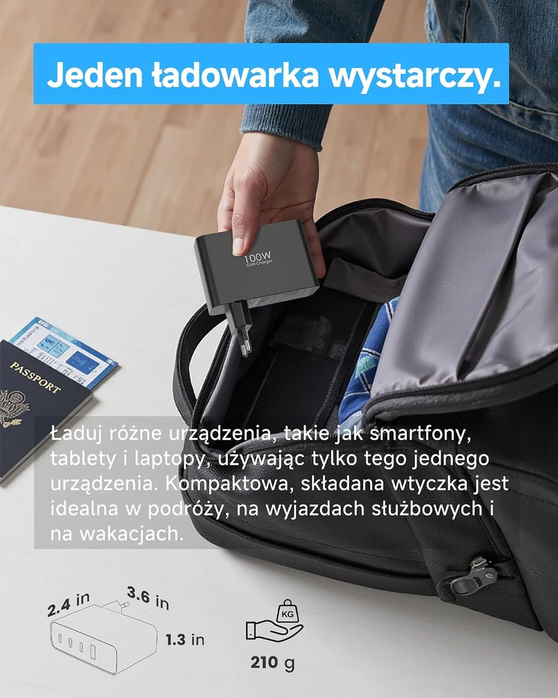 TOPADRE 100 W USB-C įkroviklis su 3 USB-C ir USB-A jungtimis bei LED ekranu, RCE-10002