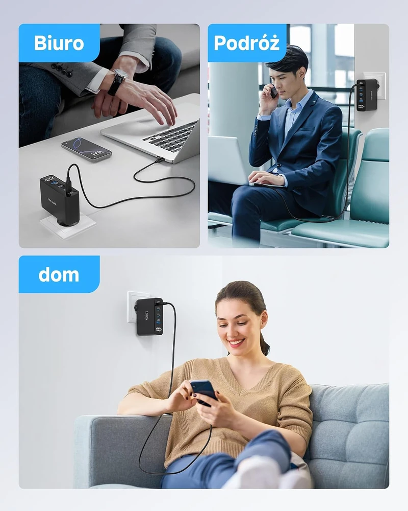 TOPADRE 100 W USB-C įkroviklis su 3 USB-C ir USB-A jungtimis bei LED ekranu, RCE-10002