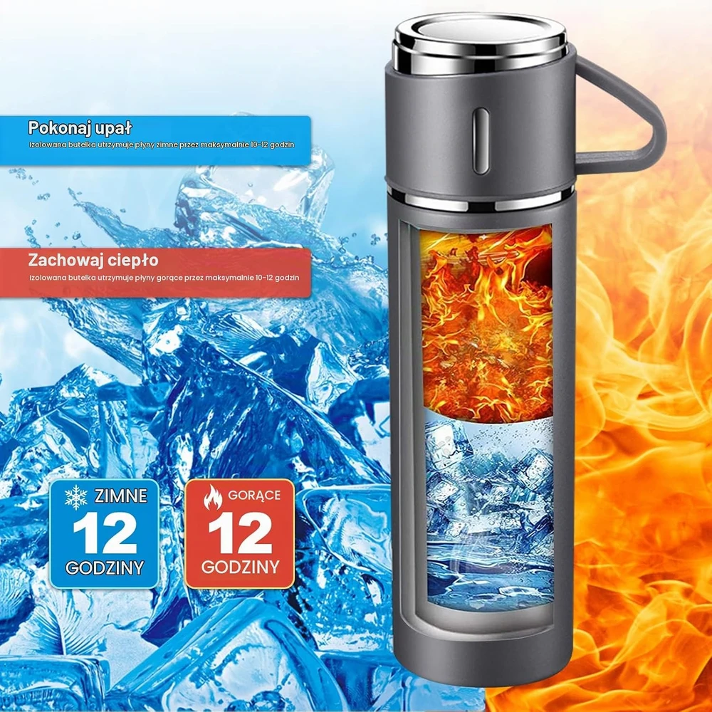 TOPAHGOD nerūdijančiojo plieno vakuuminis termosas 500 ml su puodeliu ir rankena