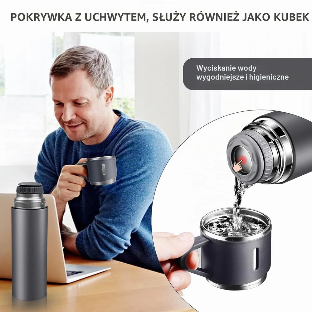 TOPAHGOD nerūdijančiojo plieno vakuuminis termosas 500 ml su puodeliu ir rankena