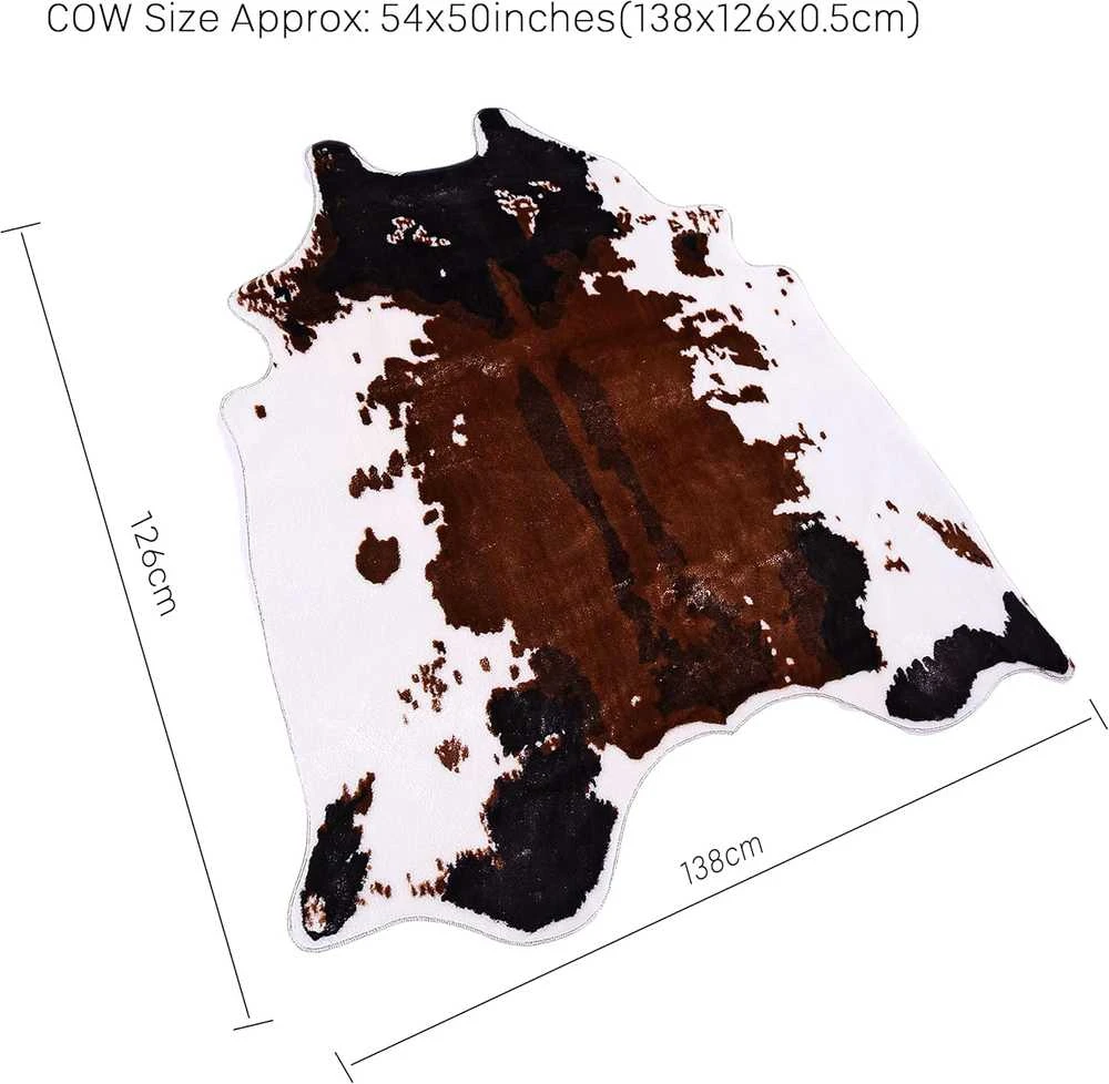 townssilk dirbtinės odos kilimas su karvės raštu, 135 × 140 cm, rankų darbo, poliesteris