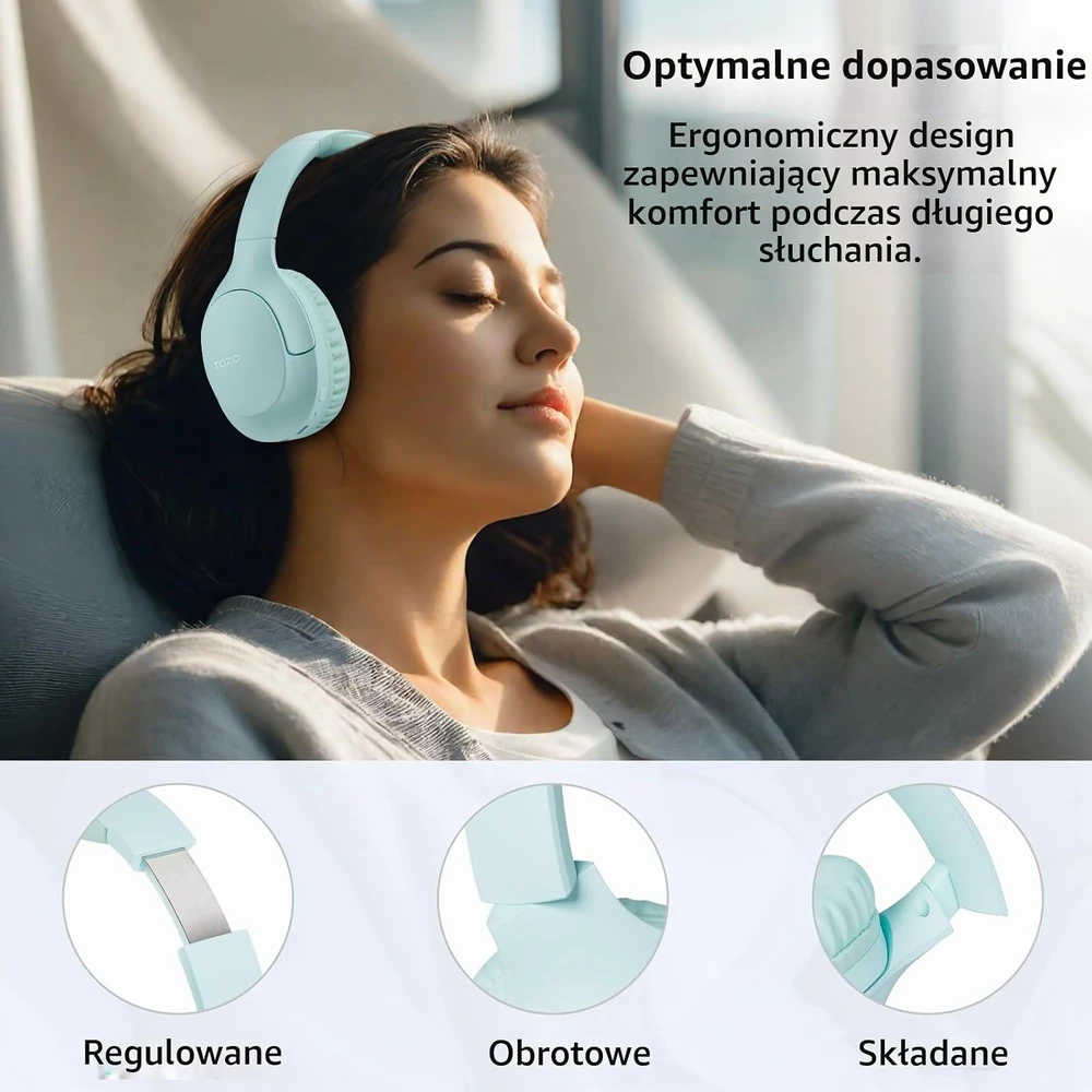 TOZO belaidės ant ausų ausinės Bluetooth 5.4, 70 h, ENC, 3.5 mm, HA1