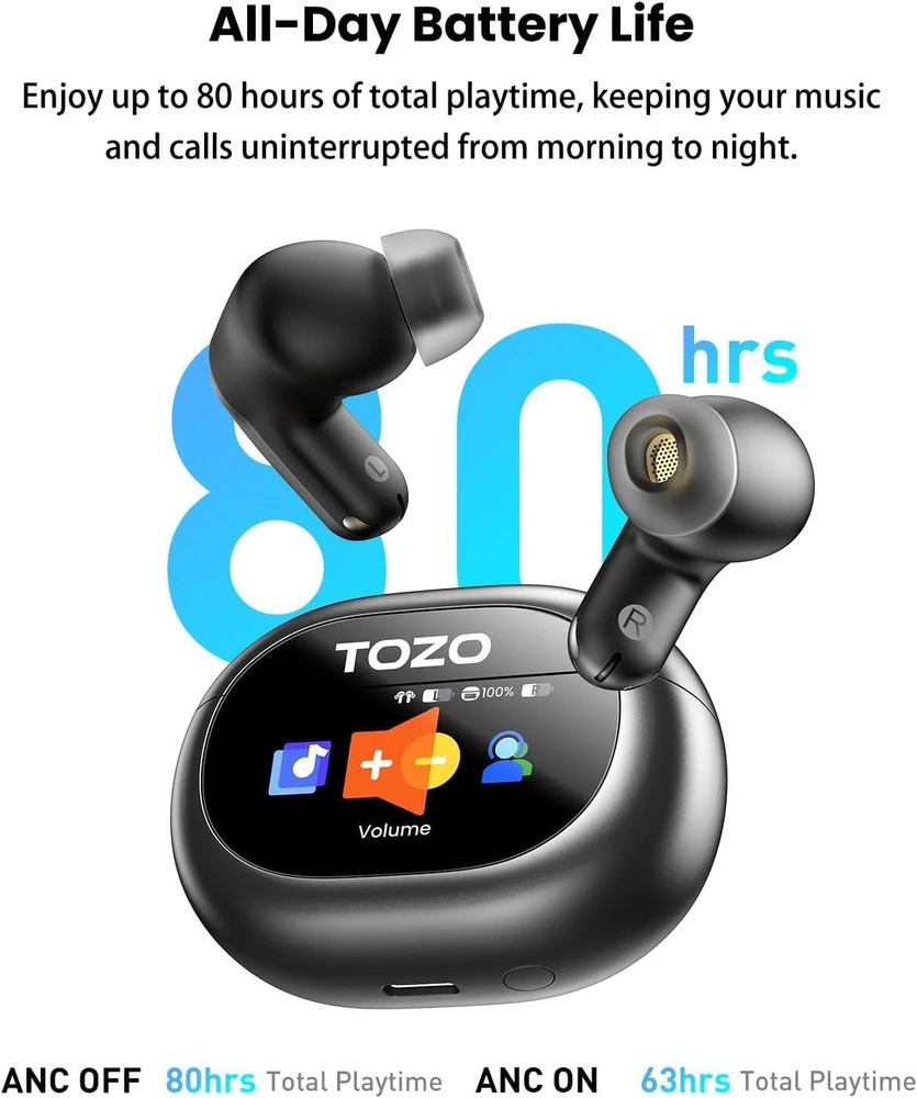 TOZO belaidės ausinės su Bluetooth 5.4, ANC, LDAC, 80h grojimu, NC20 Pro