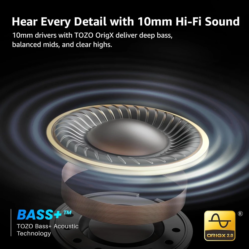 TOZO belaidės į ausis dedamos ausinės Bluetooth 5.4 su ANC ir ENC mikrofonais T11147