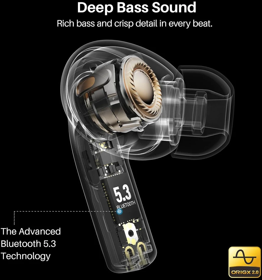 TOZO belaidės į ausis įdedamos ausinės Bluetooth 5.3 su ENC ir IPX8 T20