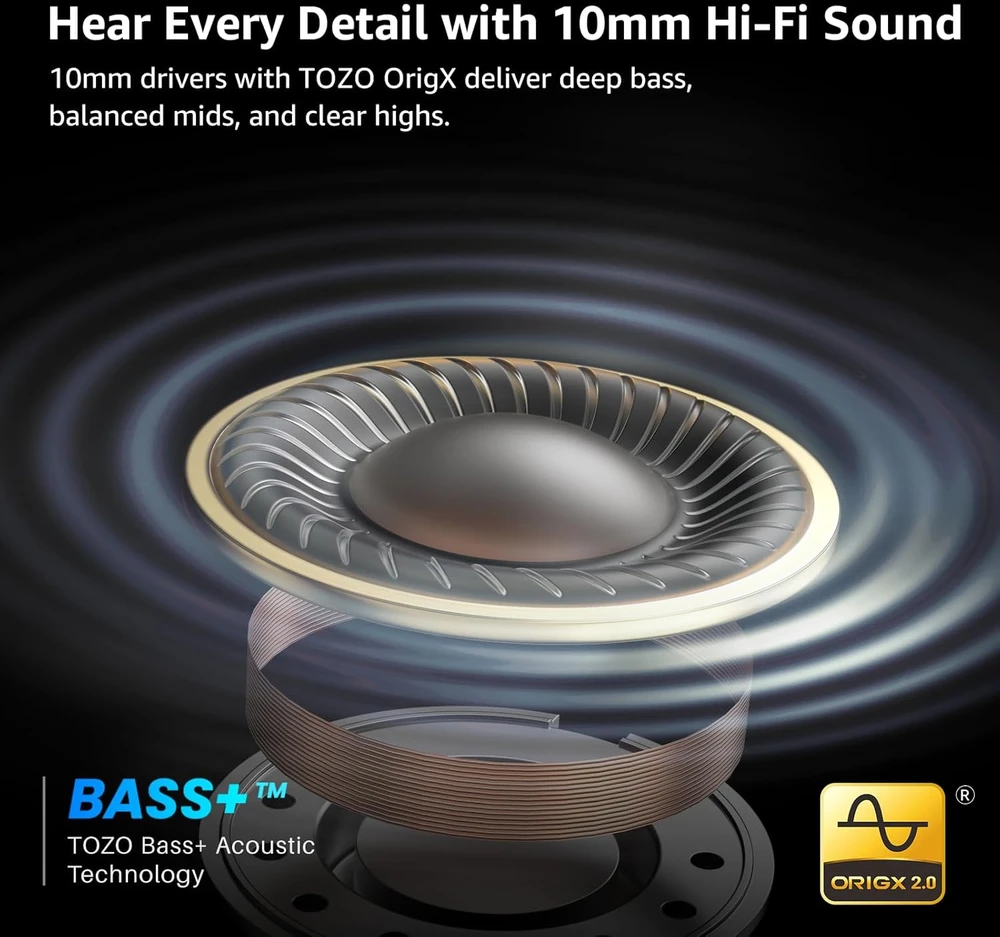 TOZO belaidės į ausis įdedamos ausinės Crystal Pods Bluetooth 5.4 su hibridiniu ANC T11147