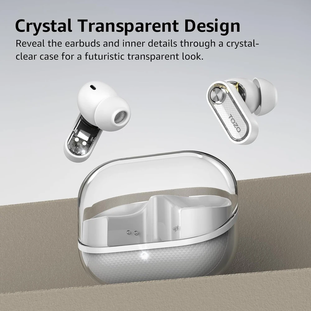 TOZO belaidės į ausis įdedamos ausinės Crystal Pods Bluetooth 5.4 su hibridiniu ANC T11147