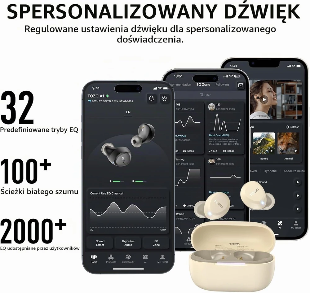 TOZO belaidės į ausis įstatomos Bluetooth 5.3 IPX5 ausinės A1, žalios