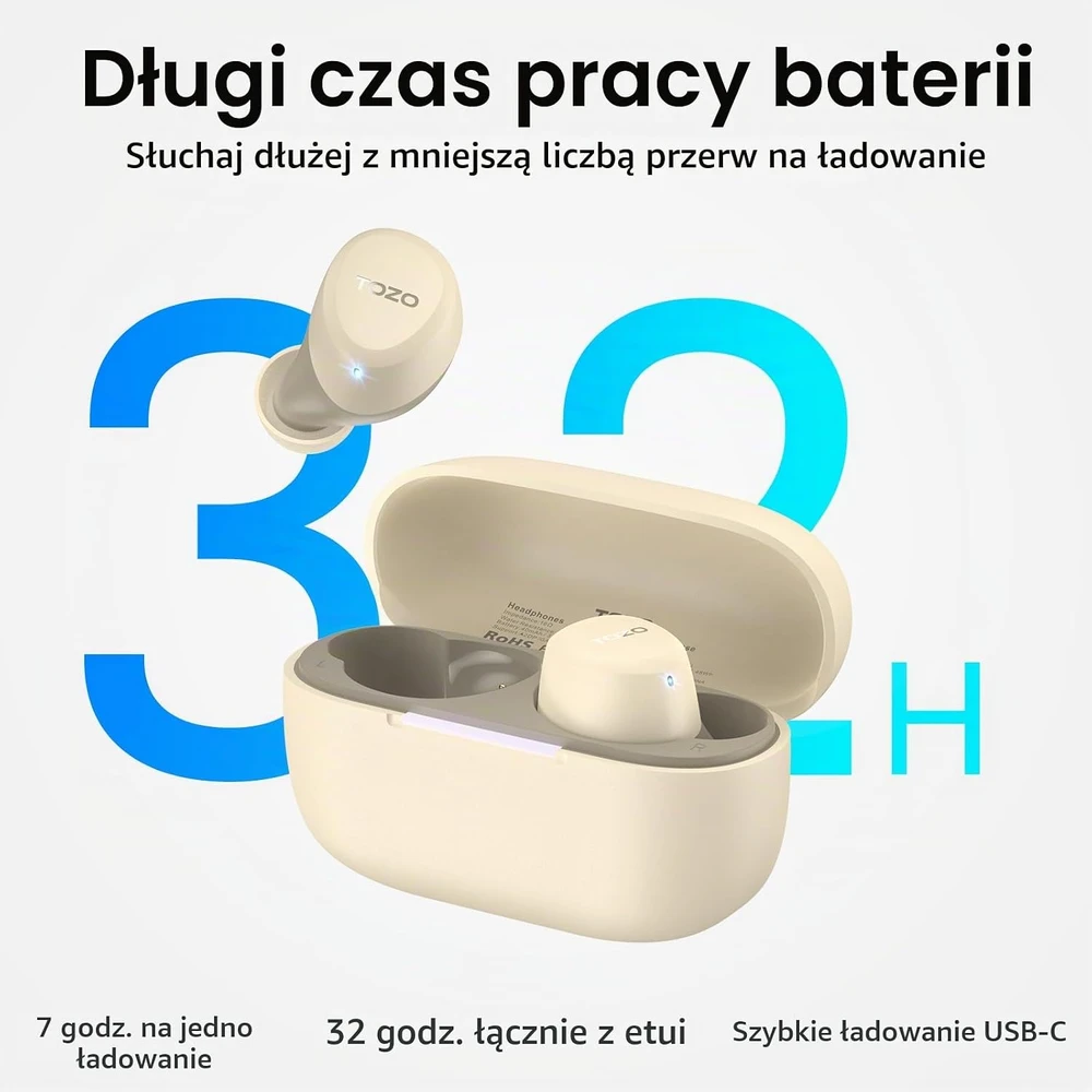 TOZO belaidės į ausis įstatomos Bluetooth 5.3 IPX5 ausinės A1, žalios