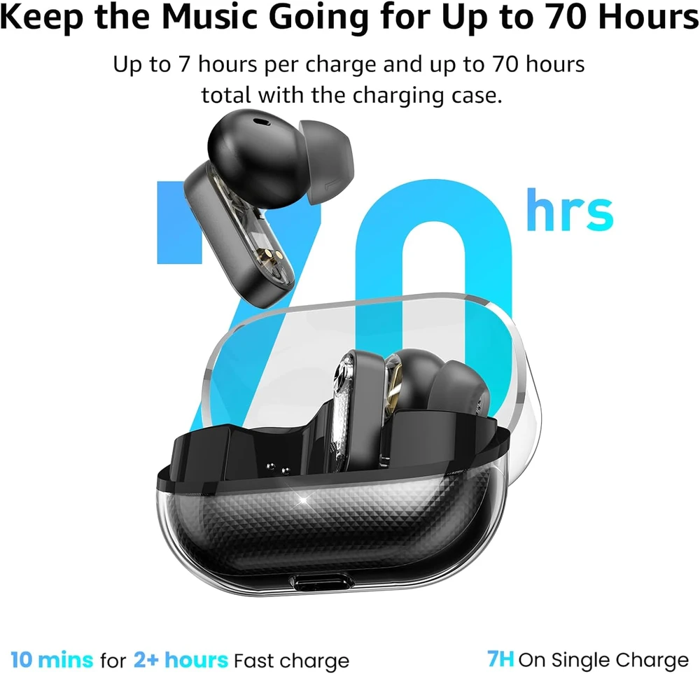 TOZO belaidės į ausis įstatomos Bluetooth 5.4 ausinės su hibridiniu ANC, T11147