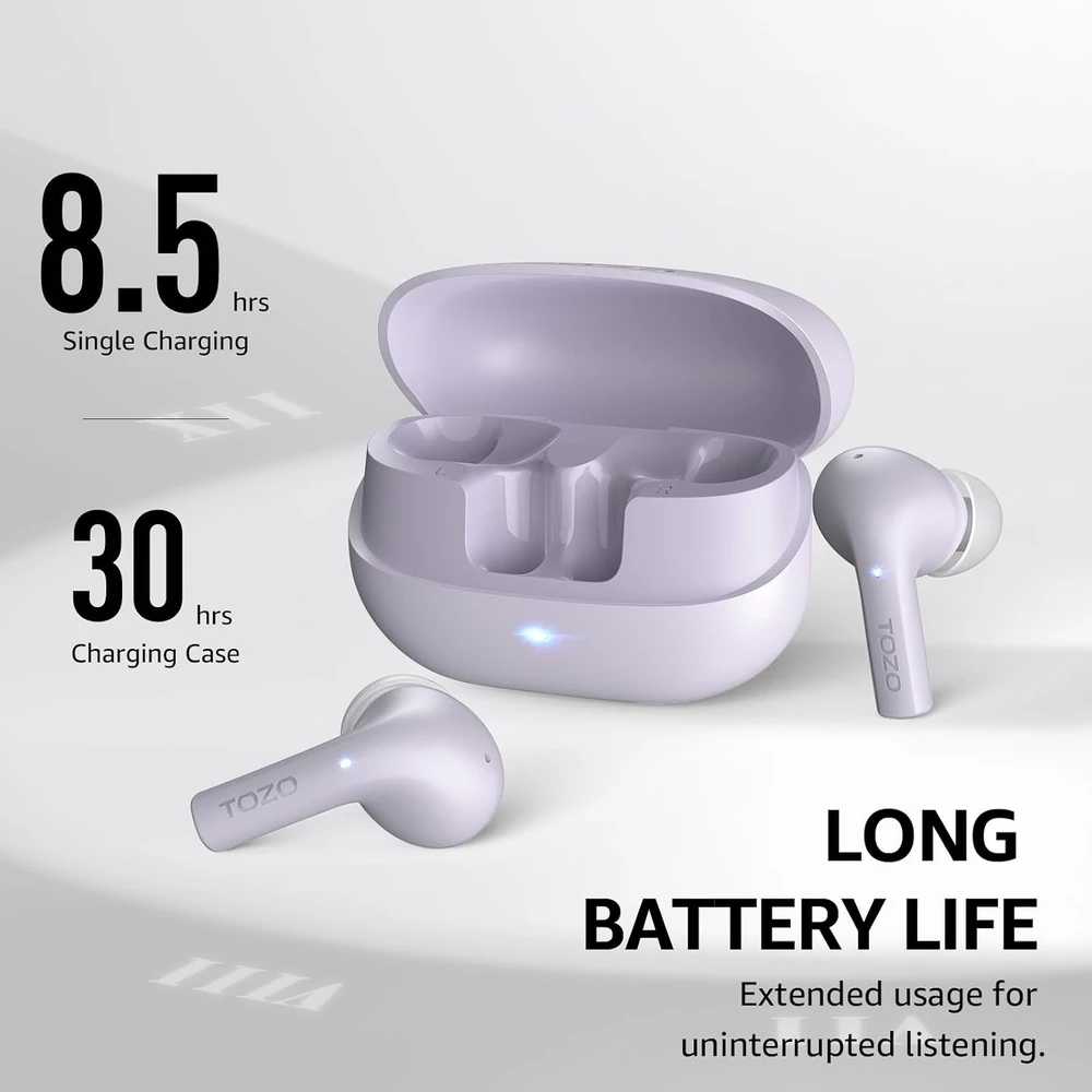 TOZO belaidės į ausis įstatomos Bluetooth 5.3 ausinės su ANC, 10 mm, 30 h, E2