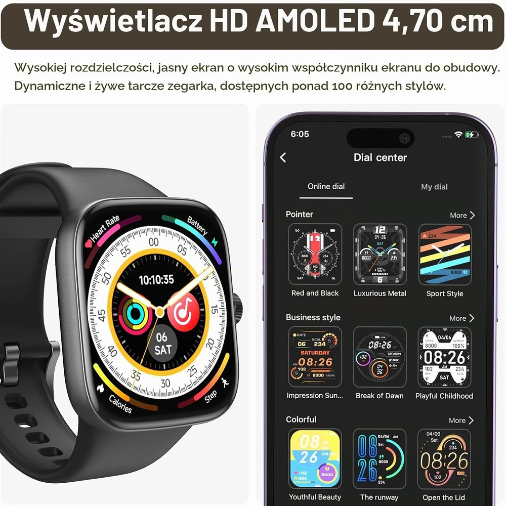 TOZO išmanusis laikrodis S7 su 1,85 col. AMOLED ekranu, Bluetooth skambučiais ir IP68