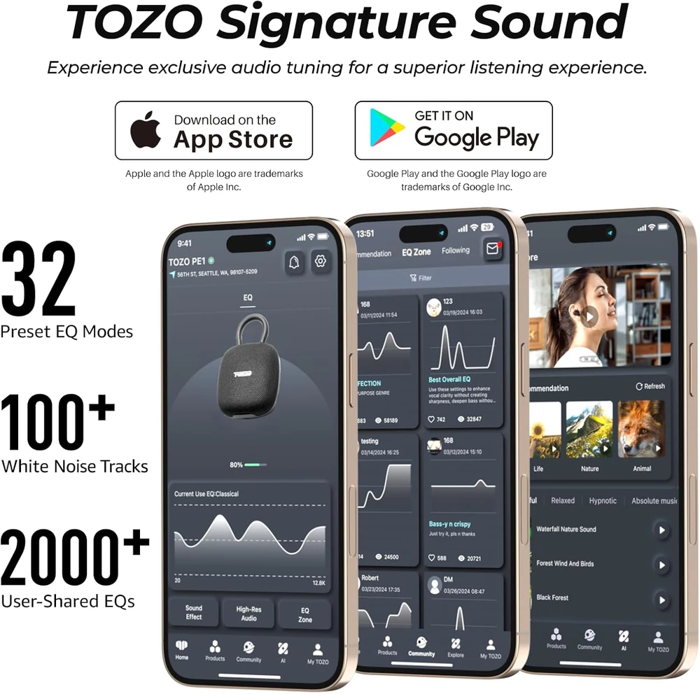 TOZO nešiojamasis Bluetooth garsiakalbis PE1, 10 W, IPX8, 32 val., PA00K1