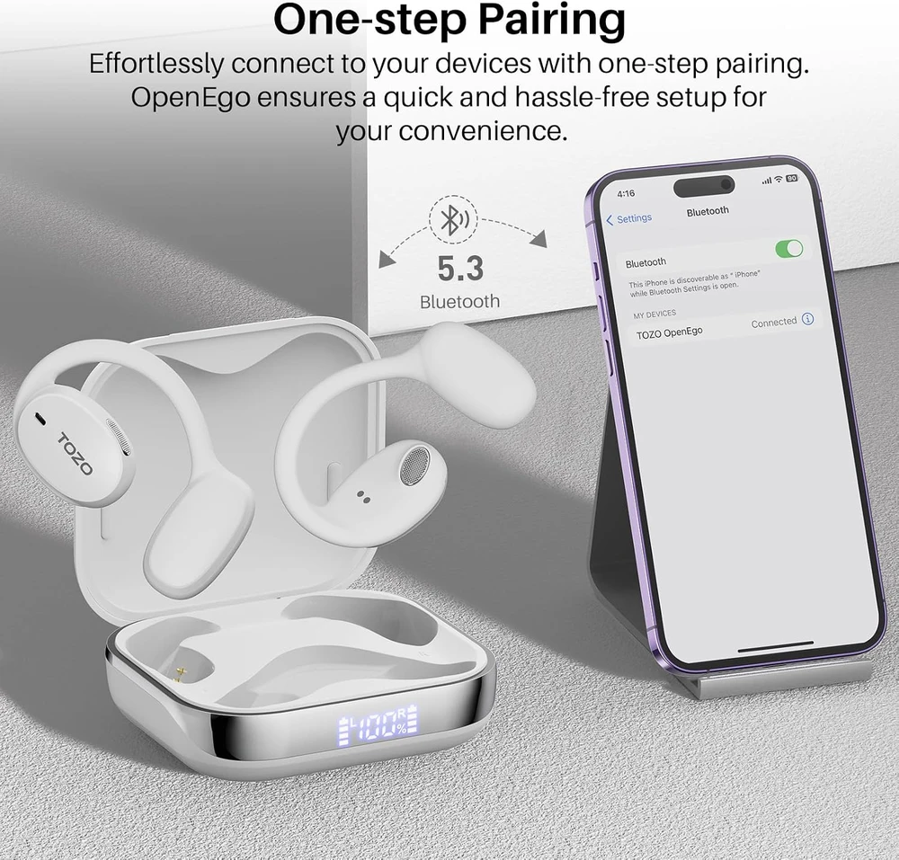 TOZO OpenEgo atviro tipo belaidės Bluetooth 5.3 sportinės ausinės su ENC, T13088