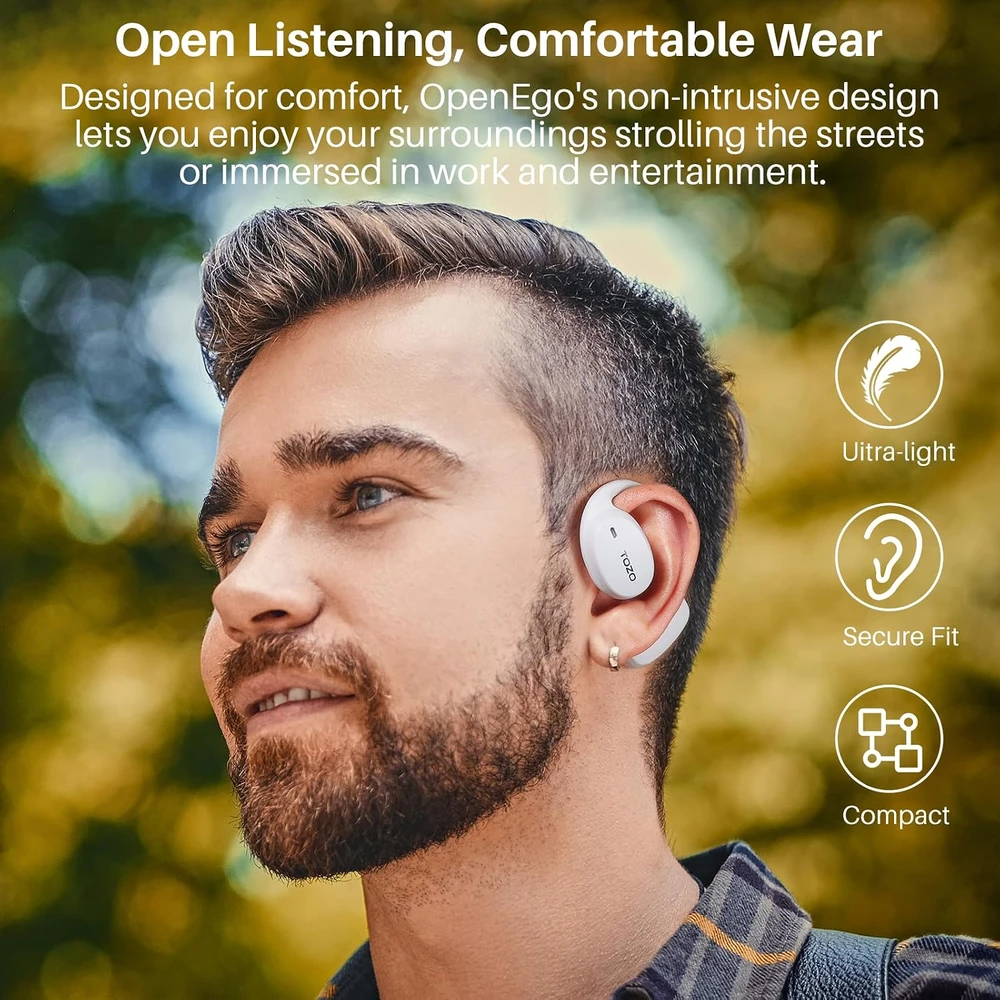 TOZO OpenEgo atviro tipo belaidės Bluetooth 5.3 sportinės ausinės su ENC, T13088