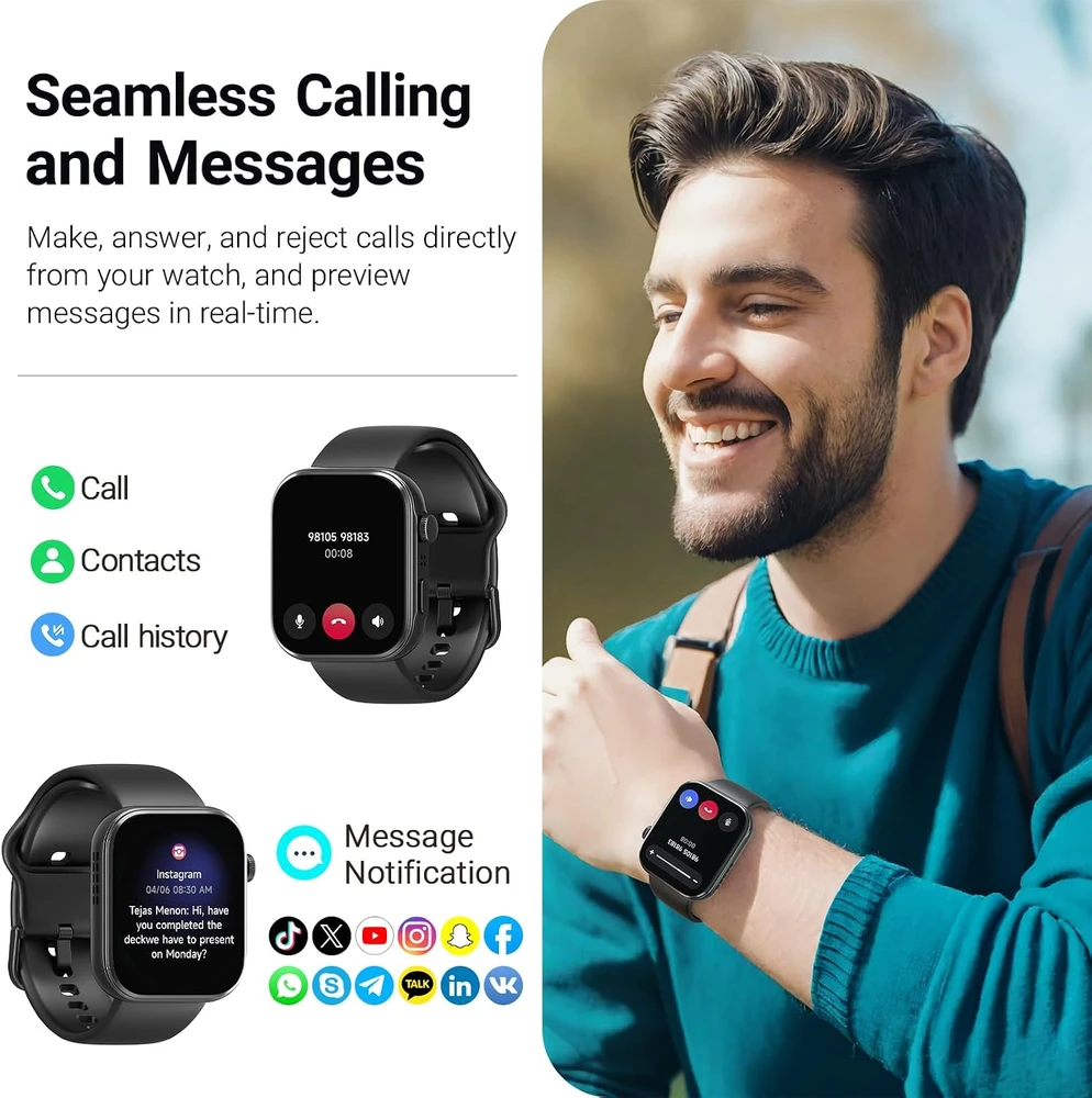 TOZO S6 išmanusis laikrodis su 1,85 col. AMOLED ekranu, Bluetooth skambučiais ir IP68