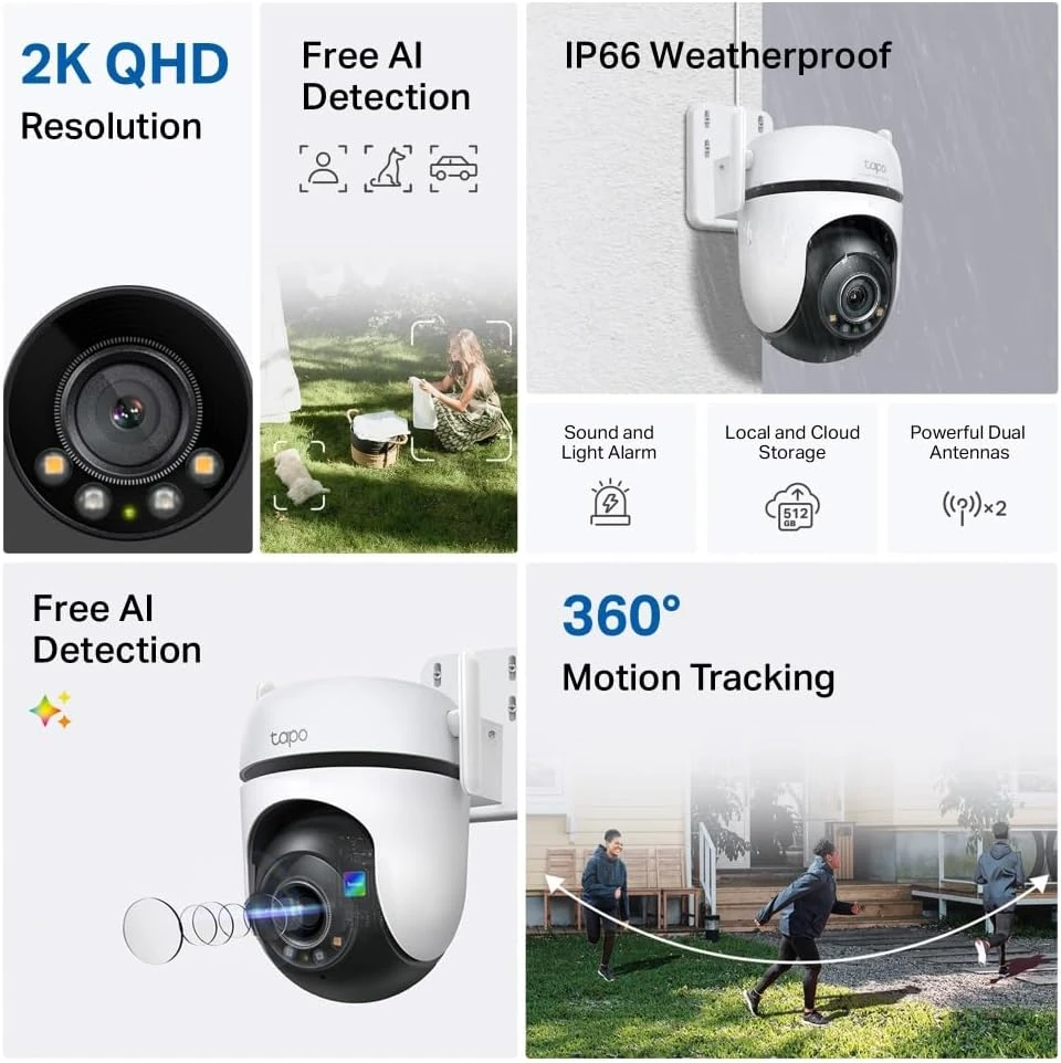 TP-Link lauko stebėjimo kamera 2K QHD Wi-Fi, 150° kampas, spalvotas naktinis režimas, Tapo C52A