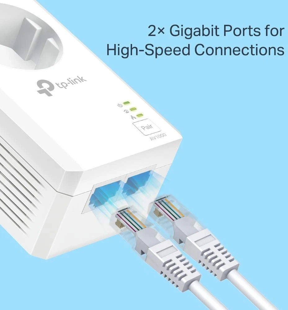 TP-Link Powerline AV1000 adapterių rinkinys su lizdu, Gigabit Ethernet, TL-PA7027P KIT