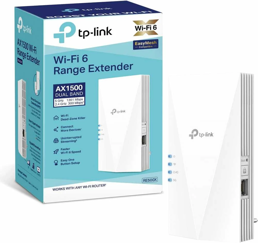 Šakotuvas TP-LINK RE500X tinklo plėtiklis Tinklo kartotuvas Baltas 1000 Mbit/s