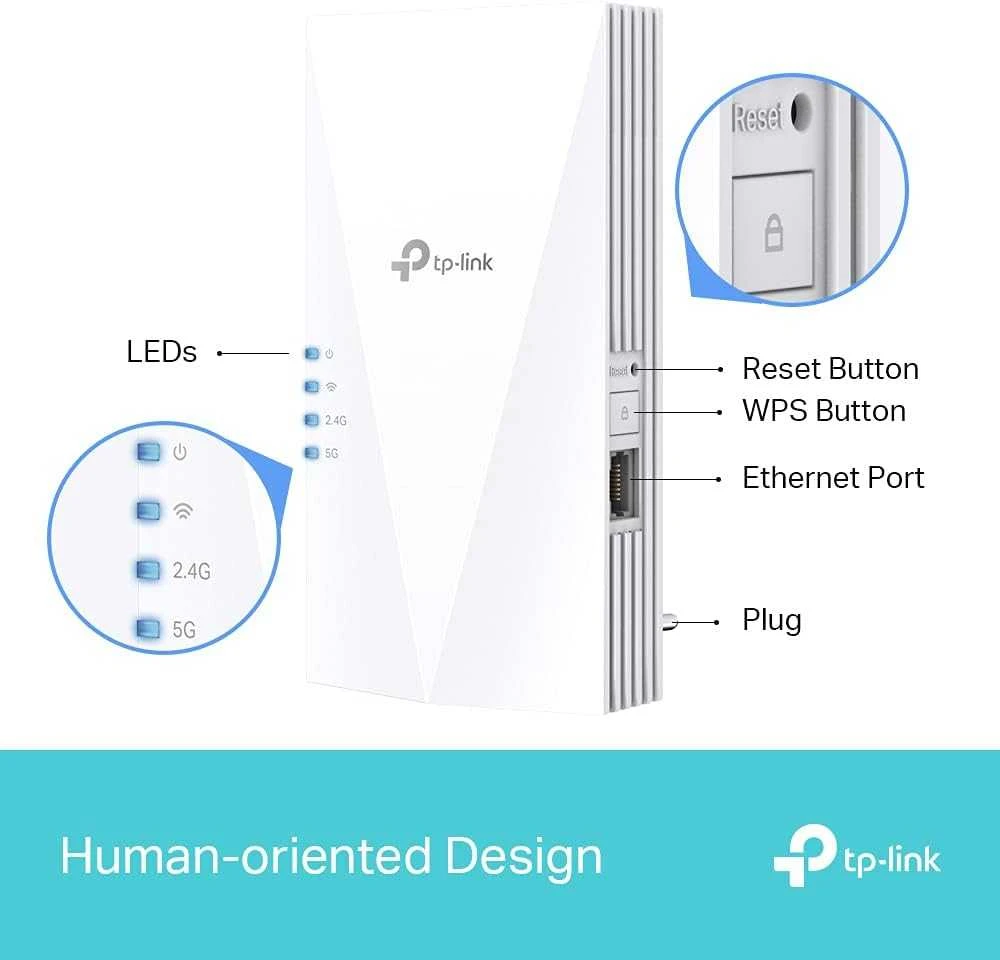 Šakotuvas TP-LINK RE500X tinklo plėtiklis Tinklo kartotuvas Baltas 1000 Mbit/s