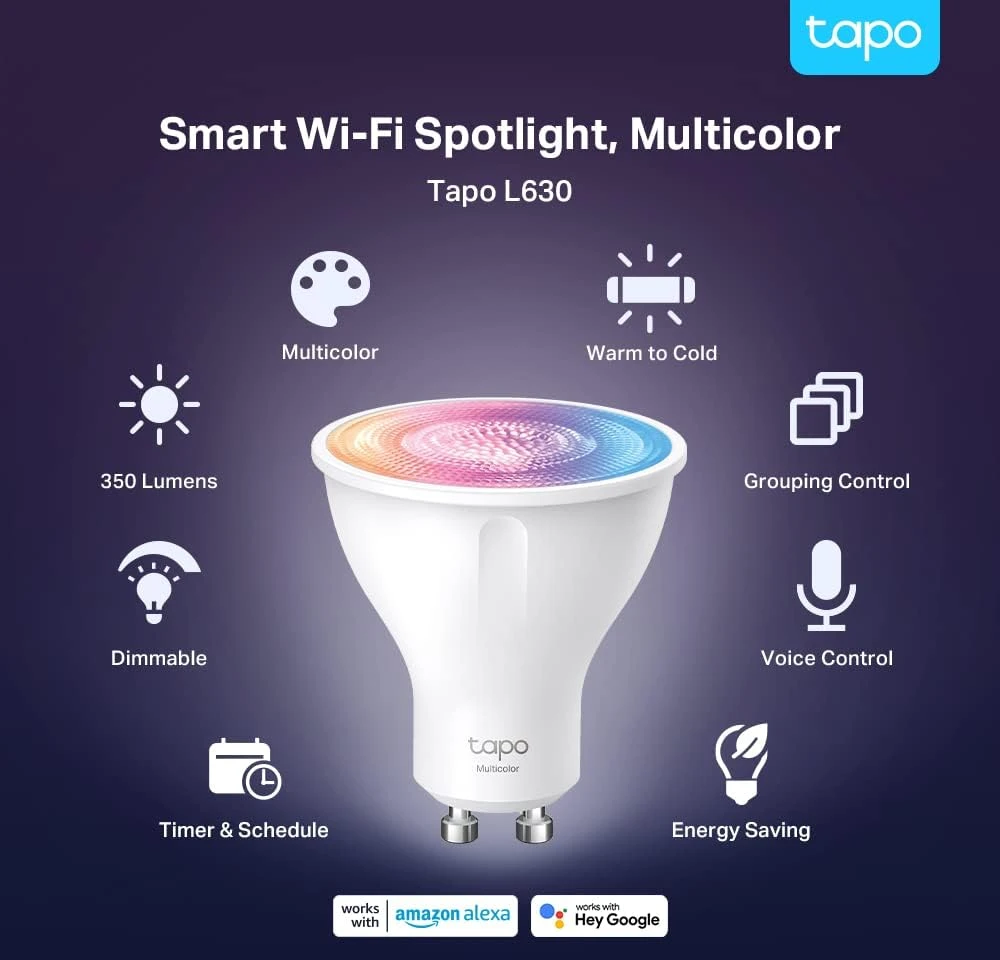 TP-Link Tapo išmaniosios Wi-Fi GU10 RGB LED lemputės, 4 vnt., 3,7 W, Tapo L630