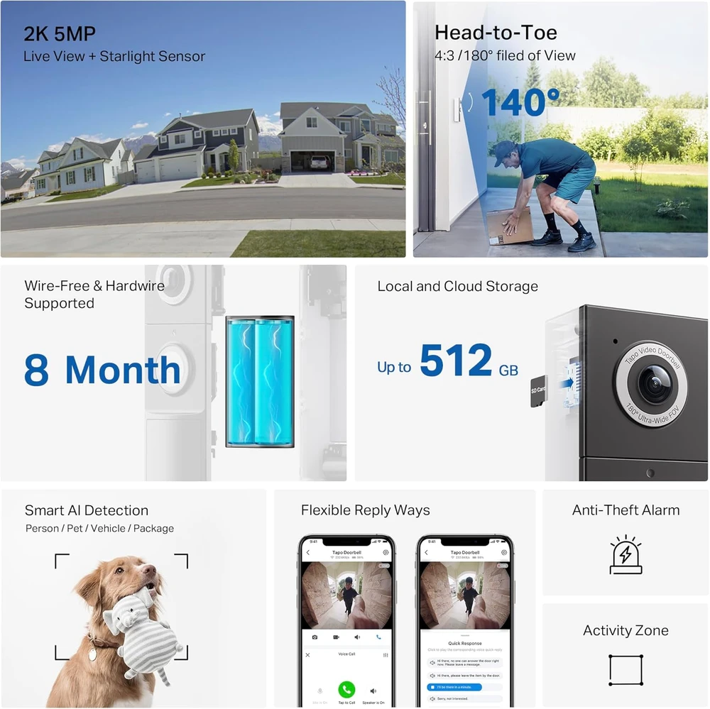 TP-LINK | Video Doorbell Camera | Tapo D235 | 5 MP | 1.18mm/F1.8 | IP66 | H.264 | Micro SD, Max. 512