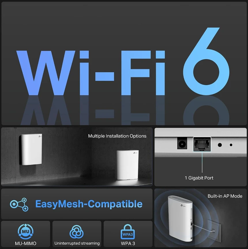 TP-Link Wi‑Fi signalo stiprintuvas Wi‑Fi 6 AX1500, dviejų dažnių juostų, Gigabit Ethernet RE500XD