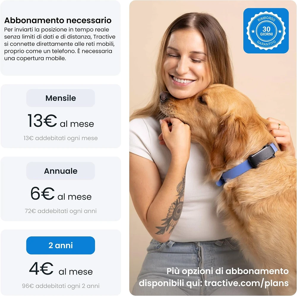 Tractive GPS antkaklis šunims su sveikatos stebėjimu, IP68, iki 14 d. veikimo