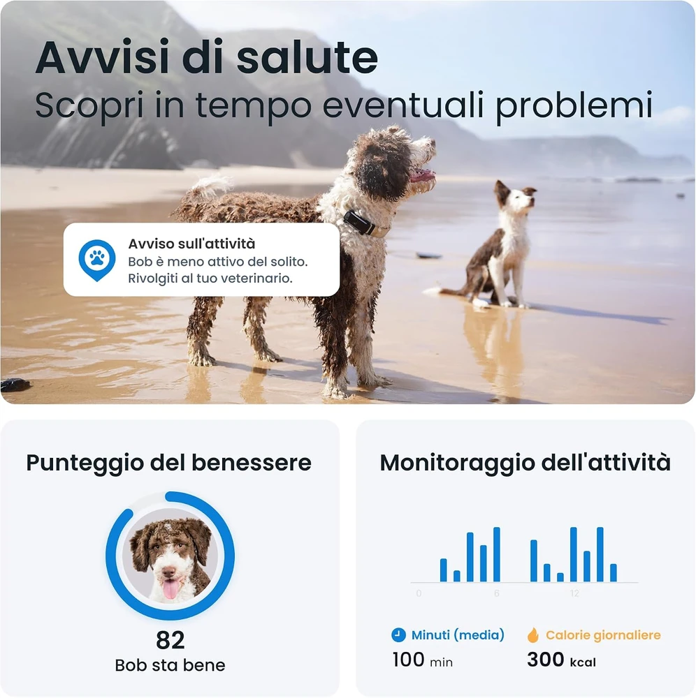 Tractive GPS antkaklis šunims su sveikatos stebėjimu, IP68, iki 14 d. veikimo