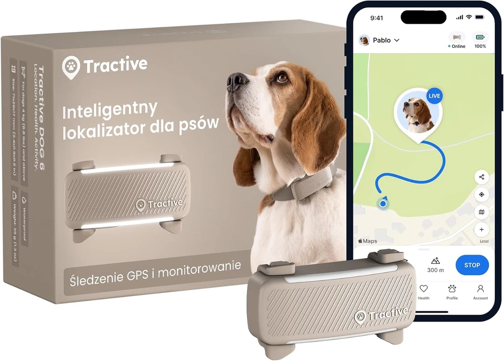 Tractive GPS sekimo įrenginys šunims, realaus laiko stebėjimas, sveikatos stebėjimas, juodas, TG6A