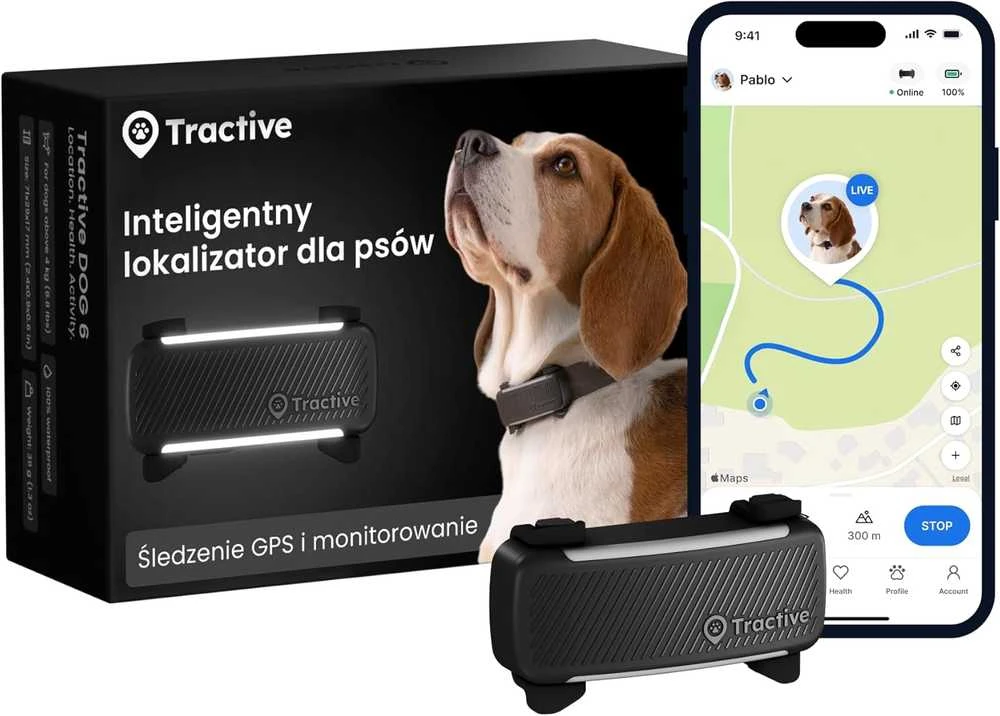Tractive GPS sekimo įrenginys šunims, realaus laiko stebėjimas, sveikatos stebėjimas, juodas, TG6A
