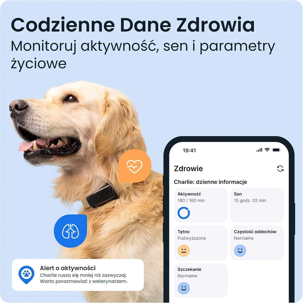 Tractive GPS sekimo įrenginys šunims, realaus laiko stebėjimas, sveikatos stebėjimas, juodas, TG6A