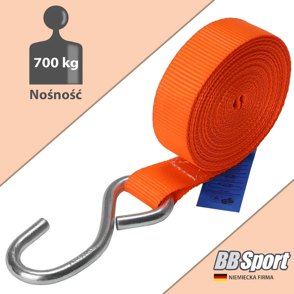 Transportavimo dirželių rinkinys su įtempėju ir kabliukais, 2,5 cm x 6 m, 4 vnt., 700 kg