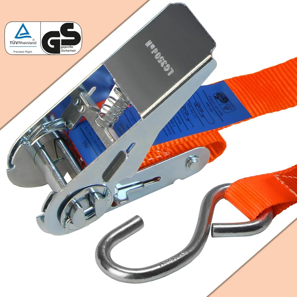 Transportavimo dirželių rinkinys su įtempėju ir kabliukais, 2,5 cm x 6 m, 4 vnt., 700 kg