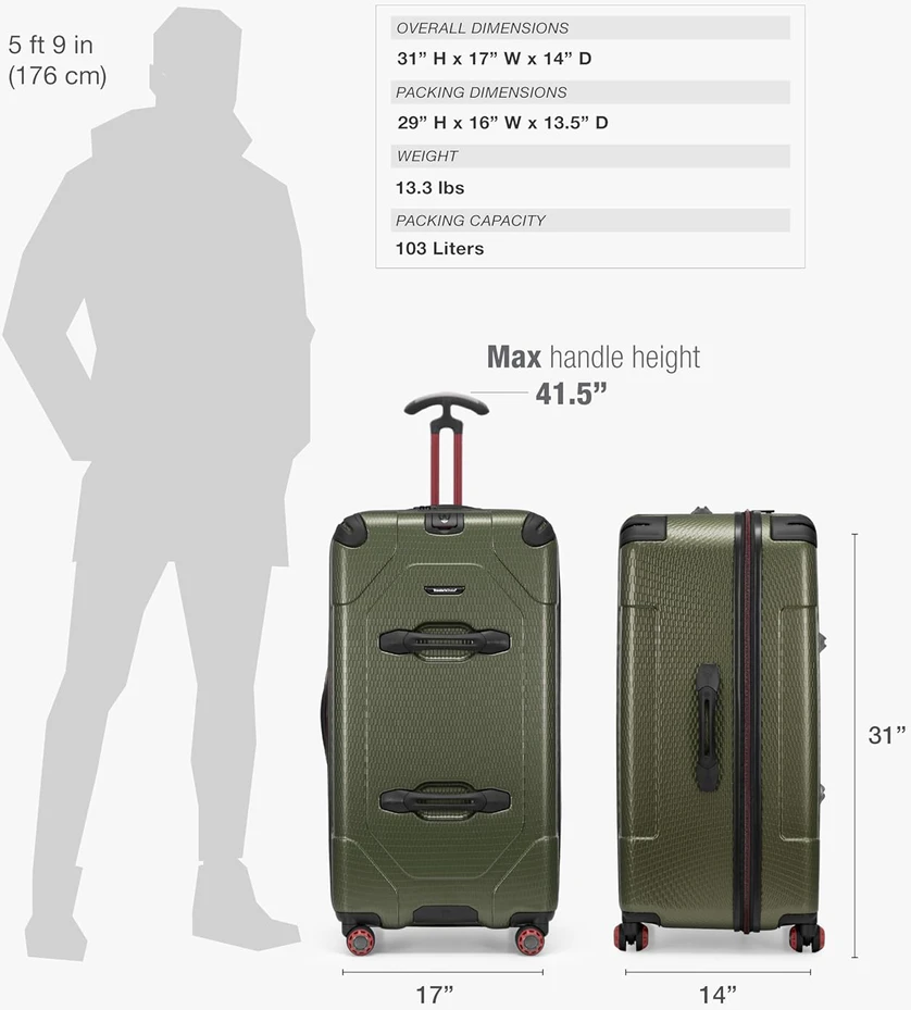 Kelioninis Traveler's Choice kietoji lagaminas su TSA spyna ir teleskopine rankena, 76 cm, žalias, Maxporter II