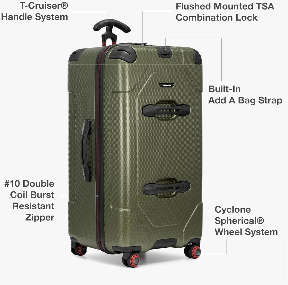 Kelioninis Traveler's Choice kietoji lagaminas su TSA spyna ir teleskopine rankena, 76 cm, žalias, Maxporter II