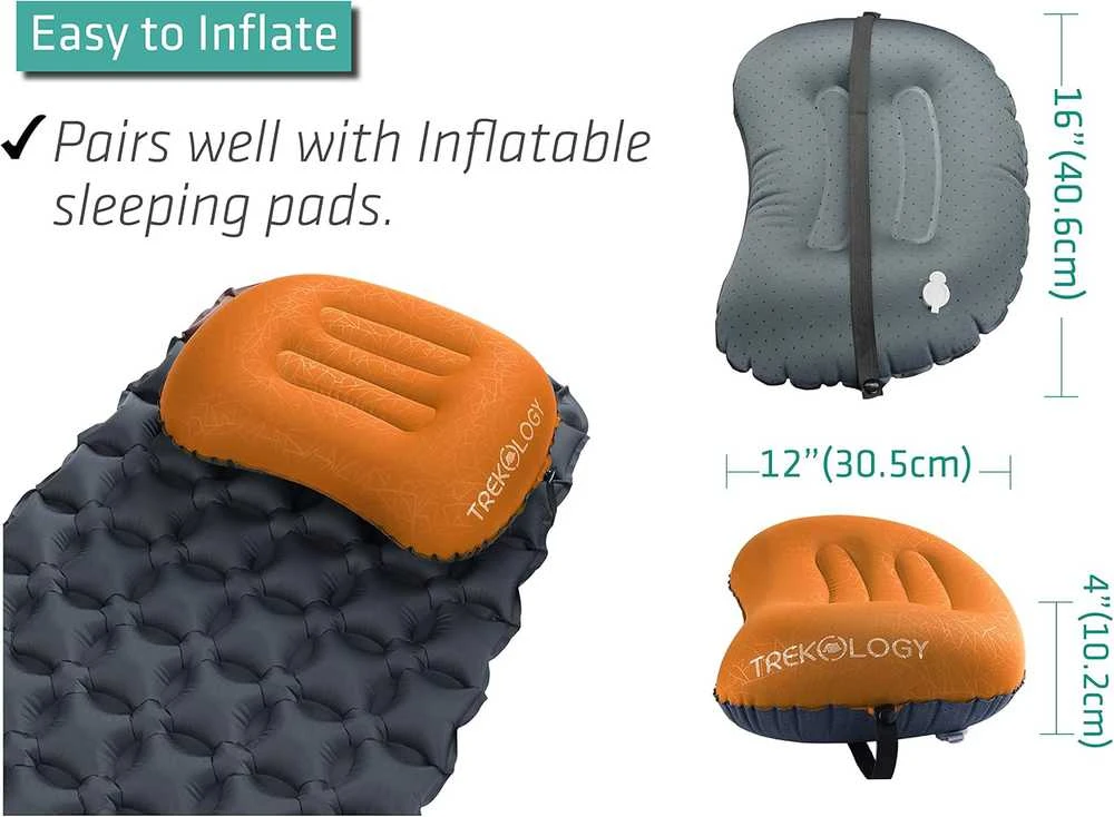 Trekology pripučiama kelioninė pagalvė ALUFT 2.0, lengva, kompaktiška, ergonominė, oranžinė