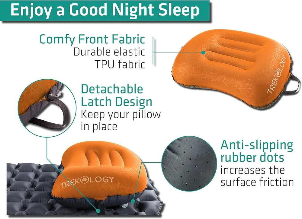 Trekology pripučiama kelioninė pagalvė ALUFT 2.0, lengva, kompaktiška, ergonominė, oranžinė