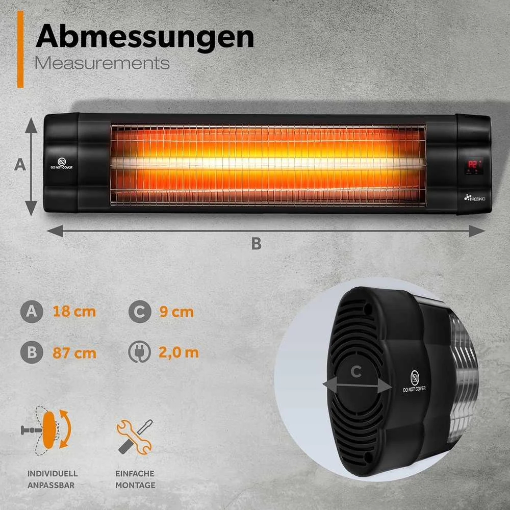 TRESKO infraraudonųjų spindulių šildytuvas, 2500 W, su nuotolinio valdymo pultu, sieninis modelis, THSL-009