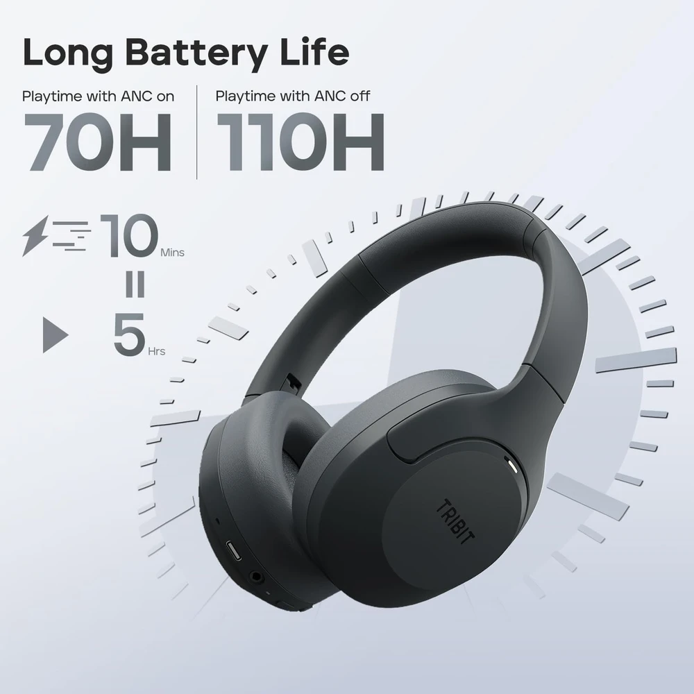 Tribit belaidės ant ausų dedamos ausinės su ANC, Bluetooth 5, 110 val., QuietPlus 81