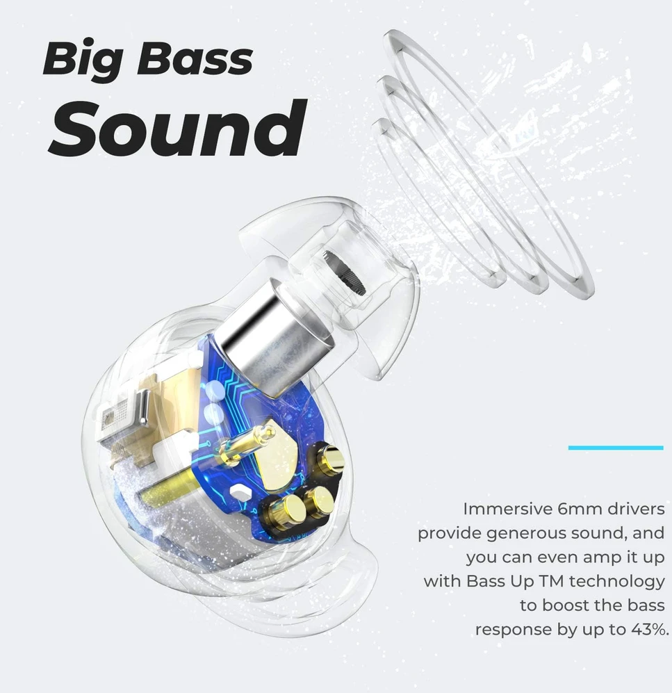 Tribit belaidės į ausis įstatomos Bluetooth 5.2 ausinės su mikrofonu FlyBuds 3S