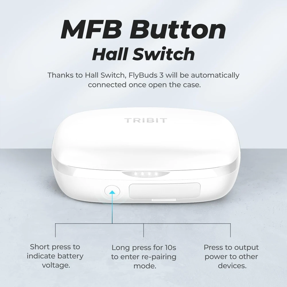 Tribit belaidės į ausis įstatomos Bluetooth 5.2 ausinės su mikrofonu FlyBuds 3S