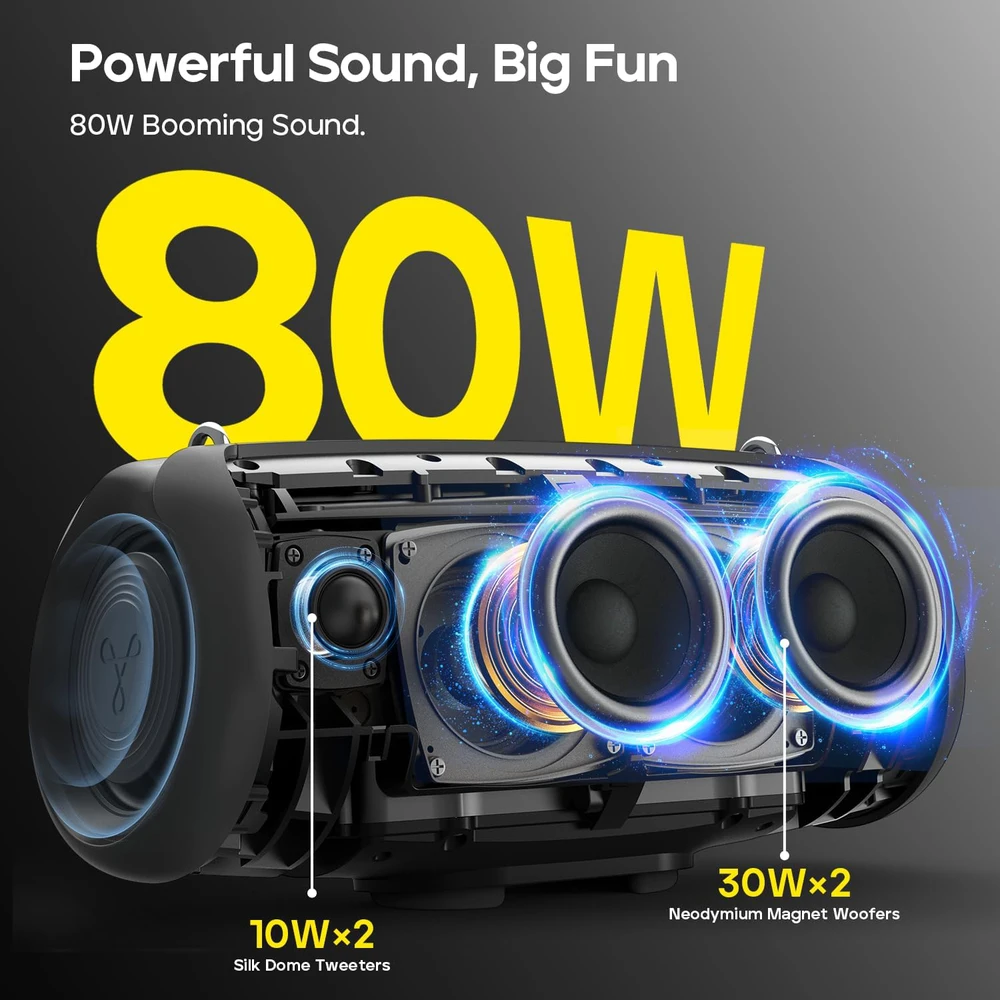 Tribit belaidis nešiojamas Bluetooth garsiakalbis, 80W, IP67, 24h veikimo laikas, BTS51