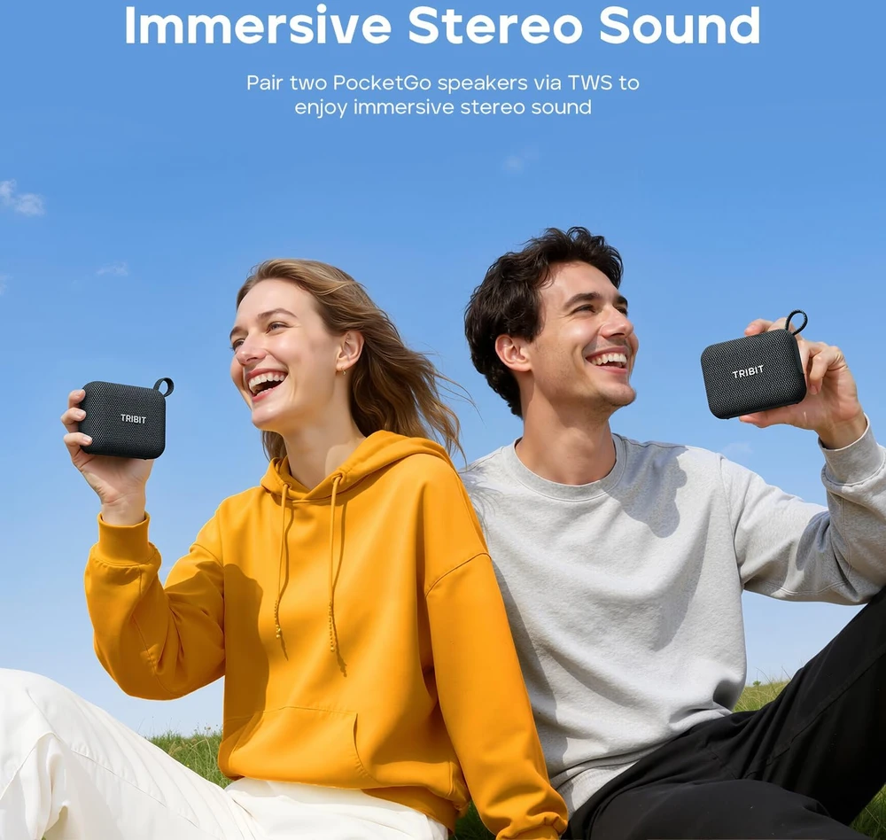 Tribit nešiojama belaidė Bluetooth kolonėlė PocketGo, 7 W, IP68, iki 20 val. grojimo, TWS, juoda